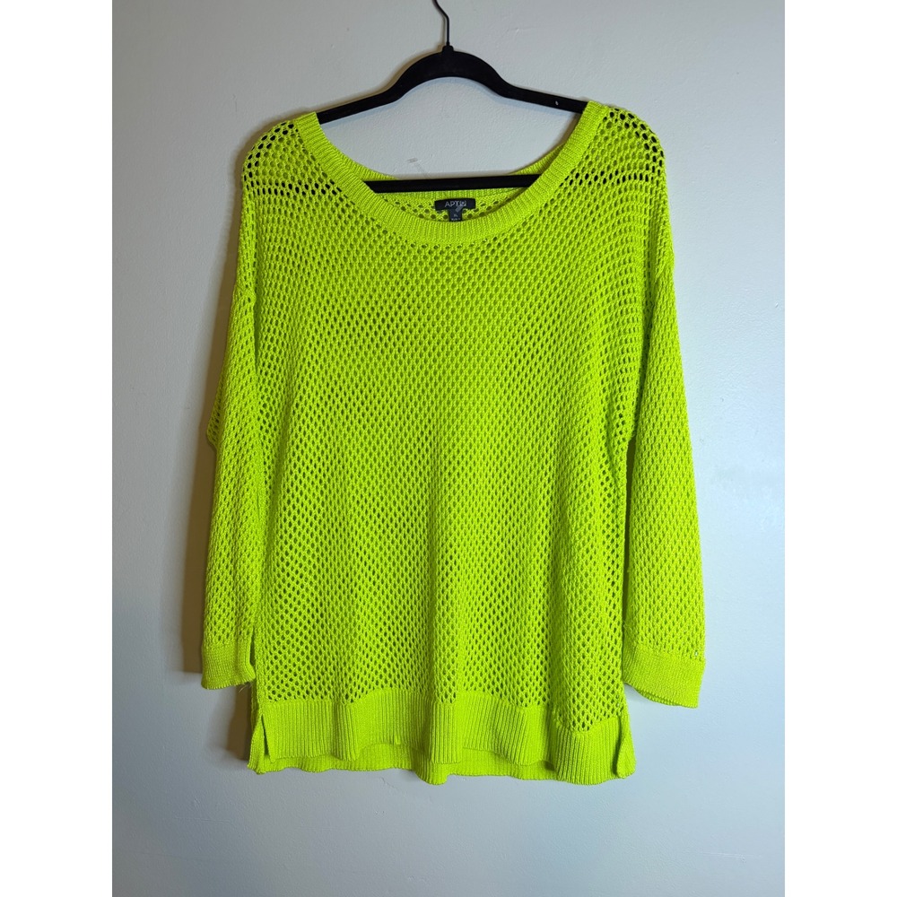 APT 9 Womens XL Neon Green Open Knit Sweater Mesh Pullover Y2K Festival